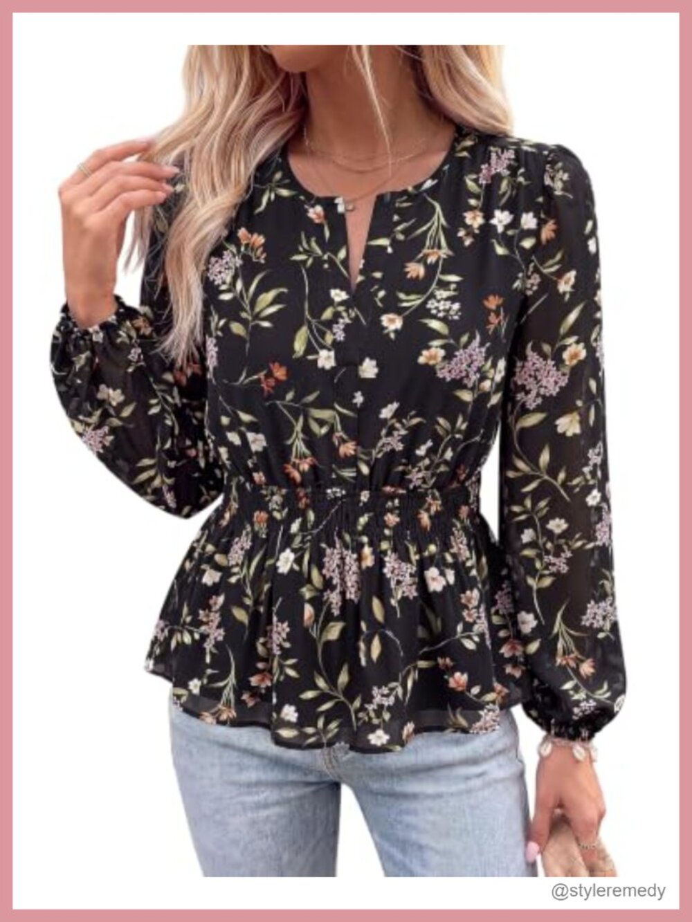 Womens Floral Chiffon Peplum Blouse V Neck Lantern Sleeve Dressy Top